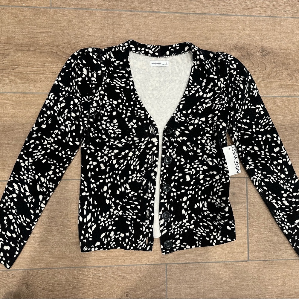 Nine West Black and White Patterned Cardigan